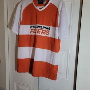 FLYERS Large NWOT Short Sleeve Orange And White Striped PX Philly Express